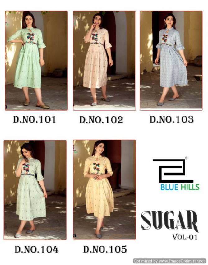 Blue Hills Sugar 1 Ethnic Wear Rayon Designer Long Printed Kurti Collection